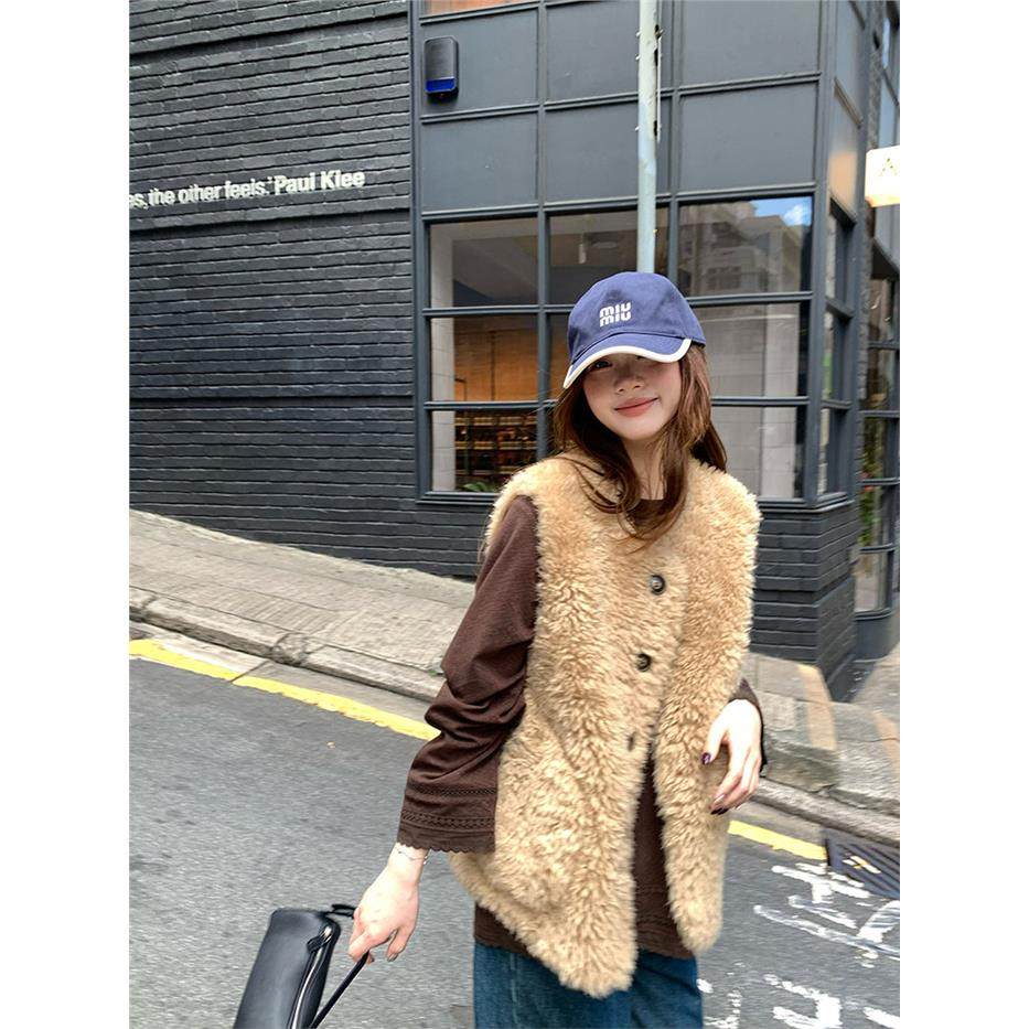 欧尼马甲”环保皮草皮毛一体百搭无袖马夹秋冬保暖毛毛马甲外套女