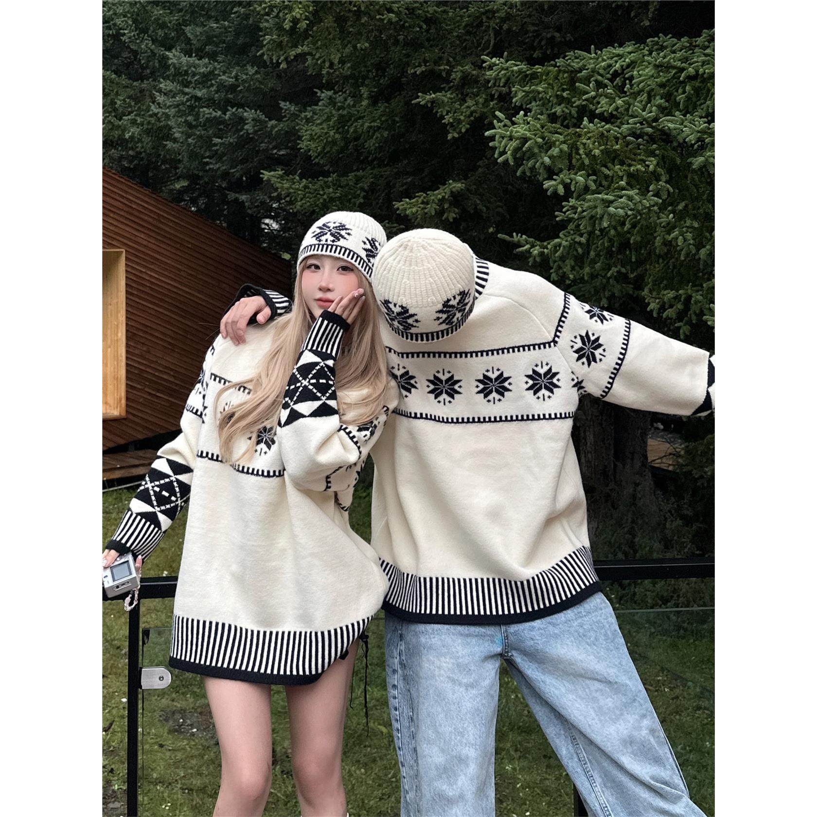 情侣装秋冬2025新款ins超火毛衣男女韩版宽松法式针织衫外套潮牌