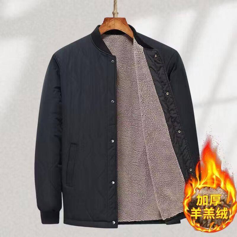 棉服羊羔绒中老年加厚加绒男士秋冬款宽松防寒服保暖老人棉袄外套
