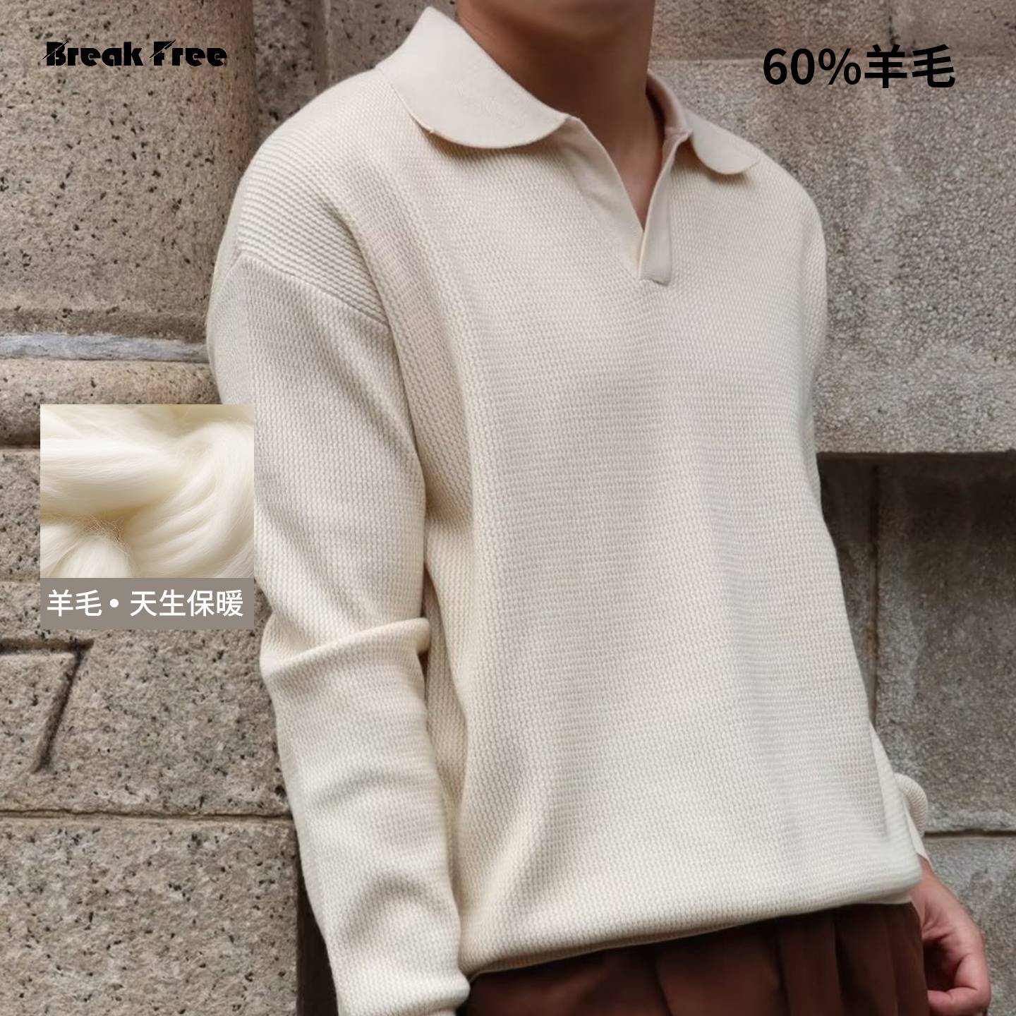 BreakFree羊毛针织衫老钱风男
