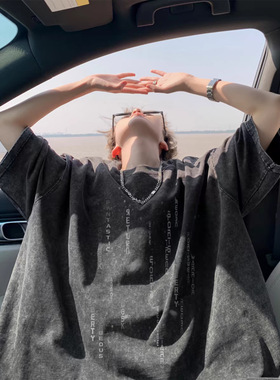 BreakFree纯棉250g水洗做旧复古个性休闲短袖男女夏情侣潮流宽松