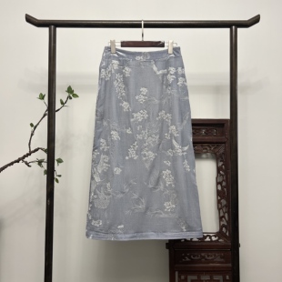 春夏款 新中式 桑蚕丝丝绒中长裙Q80066 花间墨香