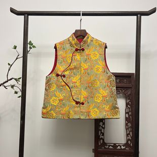 【天鹅湖】新中式桑蚕丝织金宋锦百搭马夹M40141