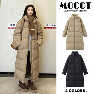 宽松中戏同款 新款 加厚过膝白鸭绒外套 2025冬季 卡其色羽绒服女长款