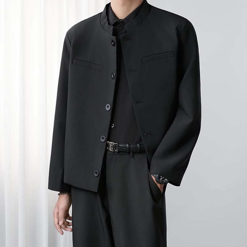 高级感新中式中山装潮流休闲男士夹克男春秋休闲立领西装外套痞帅