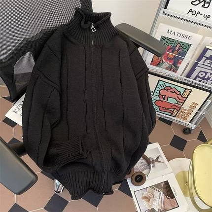 立领针织开衫男款秋冬季vintage潮牌慵懒高级感宽松休闲毛衣外套