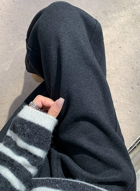 300斤黑色糯米裤女秋冬加绒梨形身材大码显瘦复古宽松直筒阔腿裤