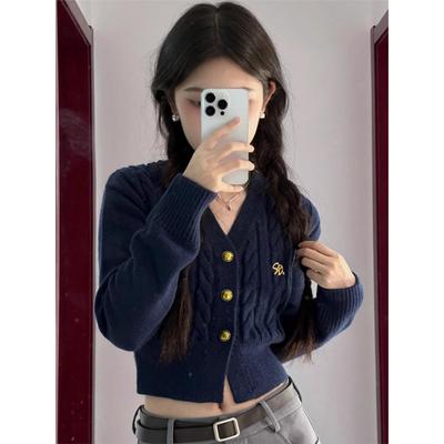 学院风麻花针织开衫女春