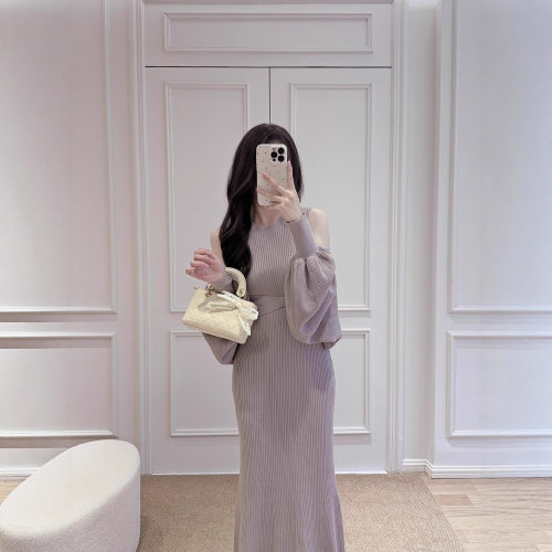 DoyLi 栗子 | 气质纯欲樱花妹修身罗纹4way针织连衣裙两件套