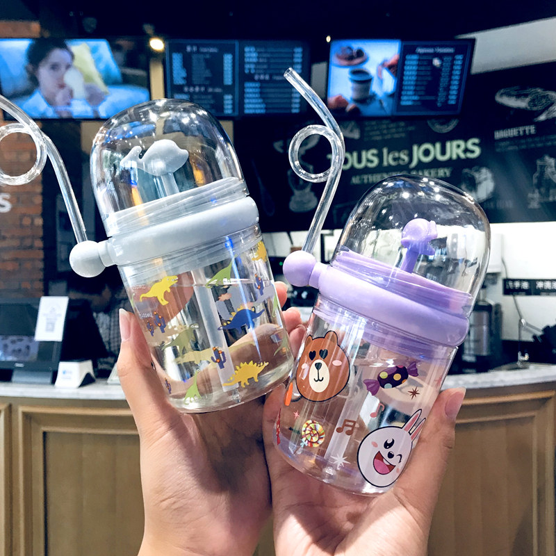 小鲸鱼喷水杯会喷水的儿童喷泉杯子小学生宝宝吸管杯女孩防摔夏季