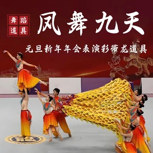 凤舞九天舞龙彩带舞蹈道具中国舞元旦新年年会表演专用彩绸烫金龙