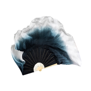 扇子舞蹈扇青丝古风绸扇真丝水墨扇渐变黑色古典大长跳舞专用道具