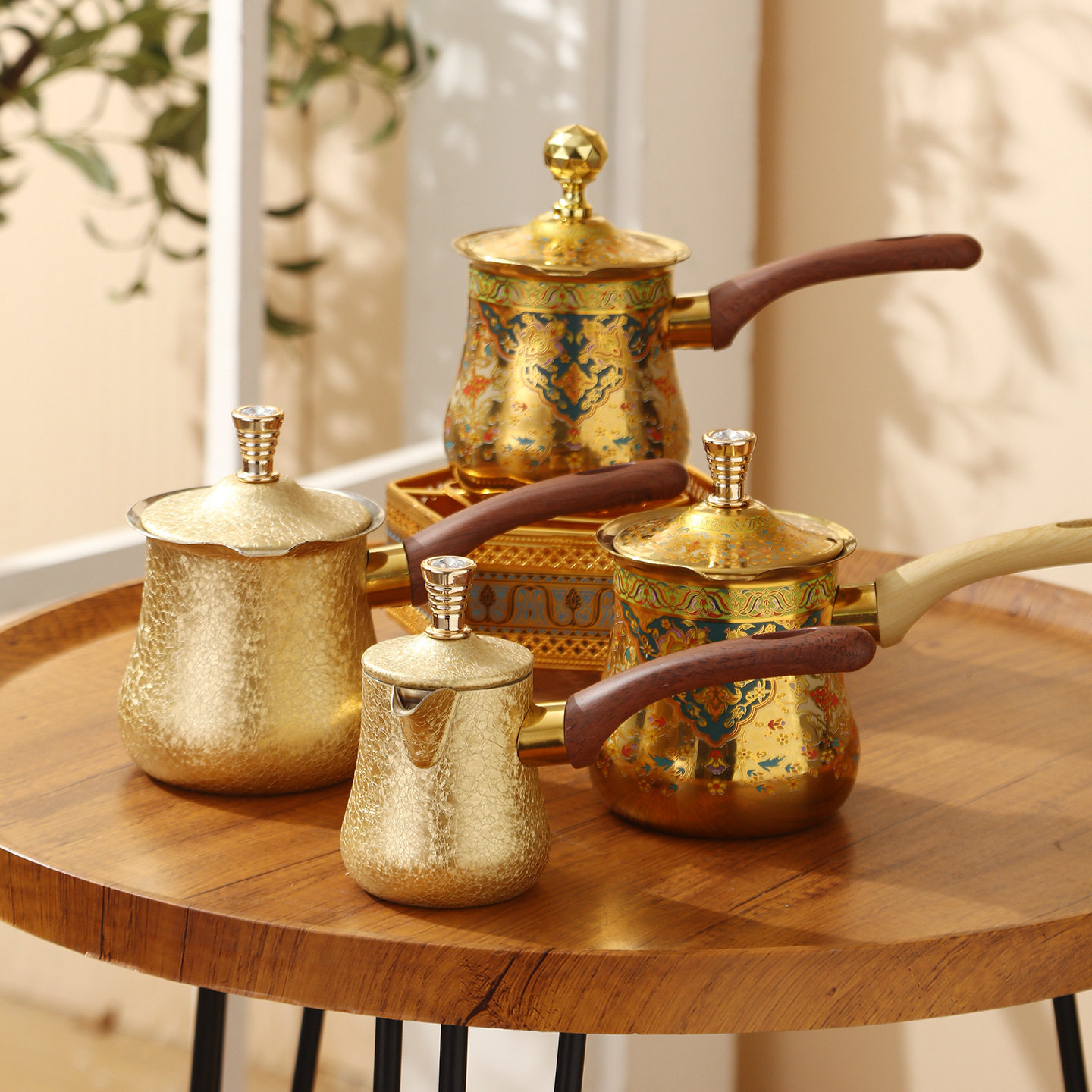 高档不锈钢咖啡壶家用煮奶壶土耳其咖啡壶套装巧克力杯煮茶分享壶