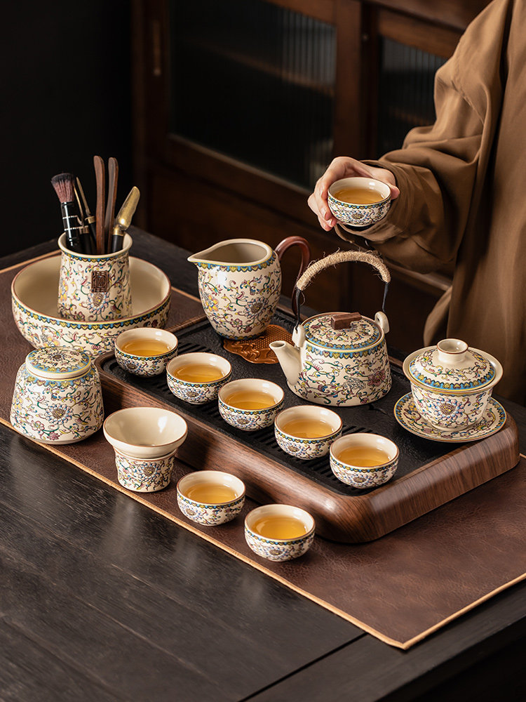 搪瓷汝窑茶具一套家用高档陶瓷茶壶功夫茶杯全套中国风2025新款