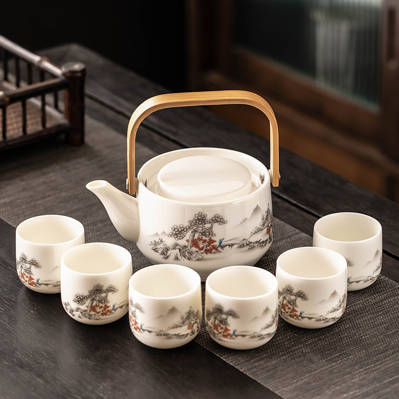 羊脂玉瓷提梁壶茶具套装家用高档陶瓷功夫泡茶壶茶杯喝茶2025新款