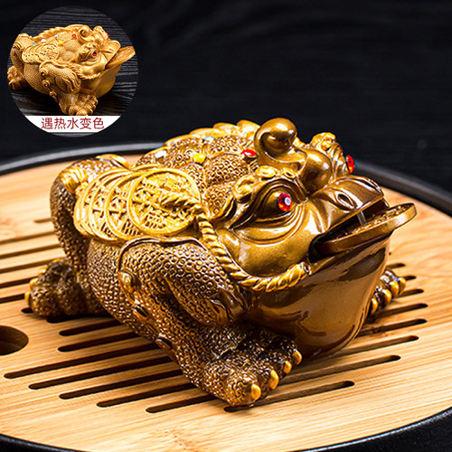 金蟾变色禅意小装饰可养茶宠摆件