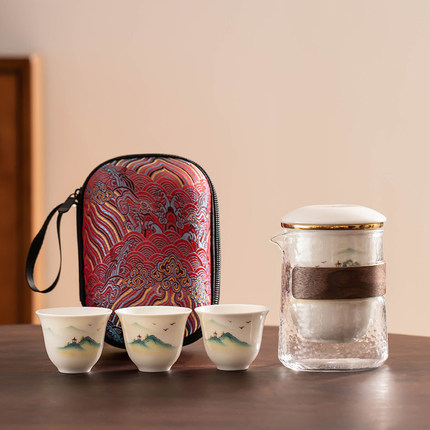 玻璃旅行茶具套装便携式包户外泡茶壶陶瓷快客杯露营喝茶装备送礼