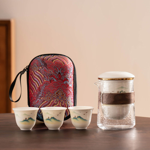 玻璃旅行茶具便携式包户外泡茶壶