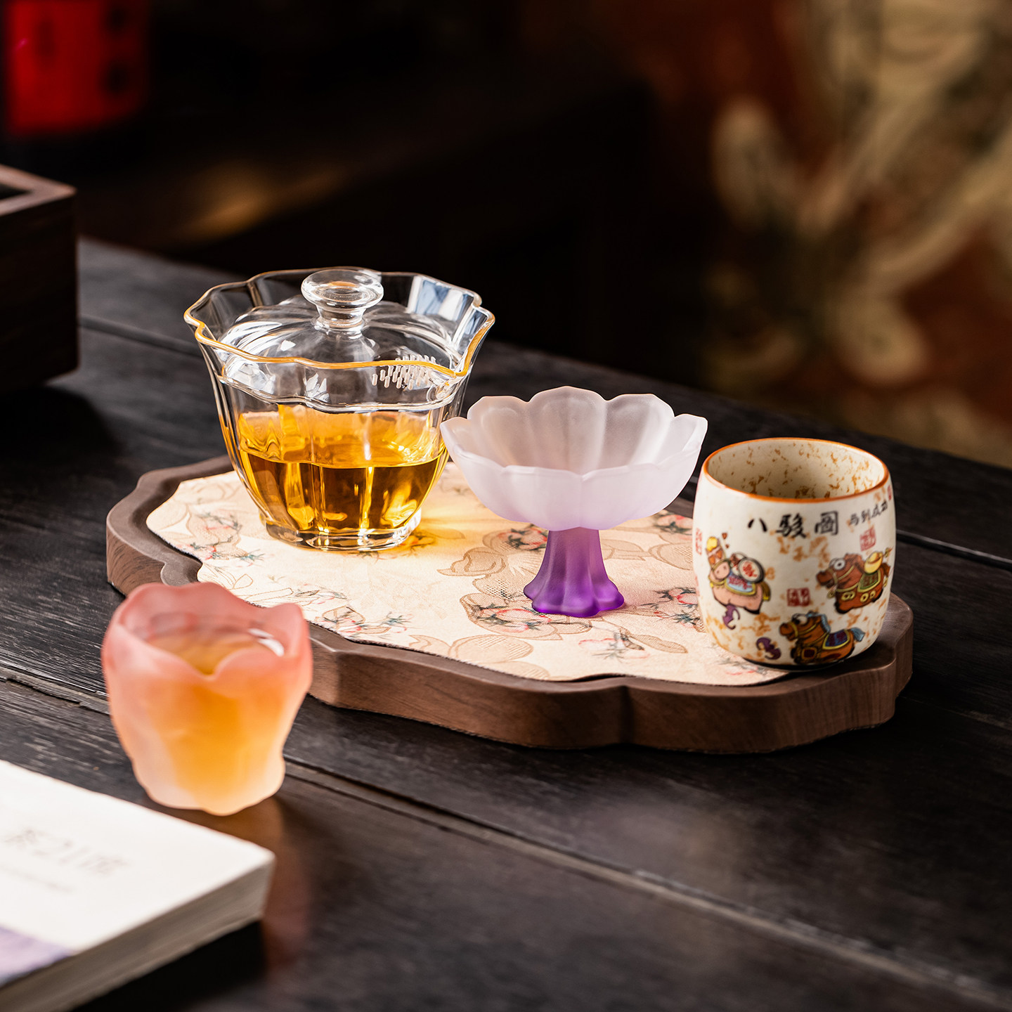 玻璃盖碗莲花盏功夫茶具套装高档防烫泡茶茶杯托盘一人饮套装新款