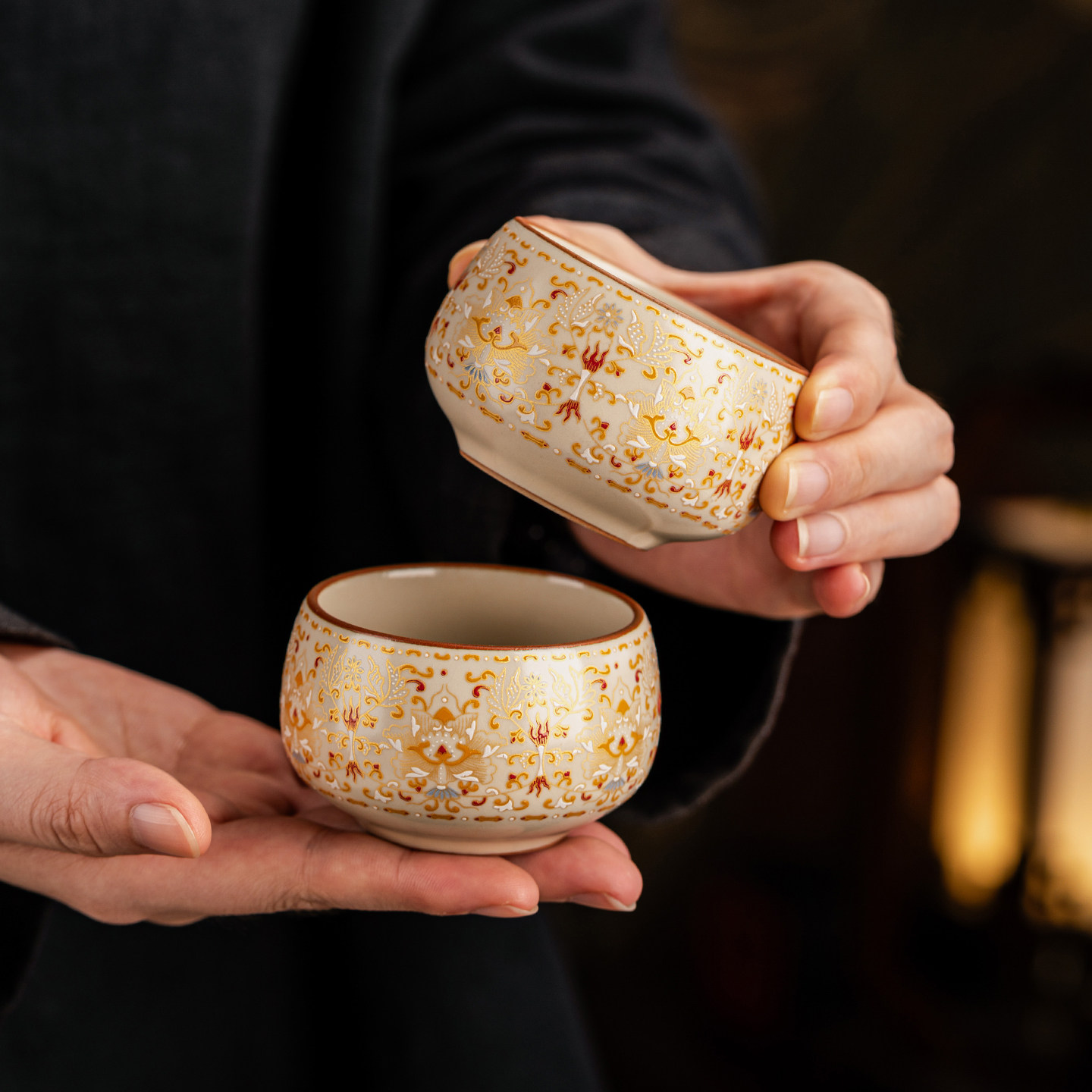 汝窑唐韵金银错功夫罗汉杯家用高档轻奢泡茶茶杯喝茶专用2026新款