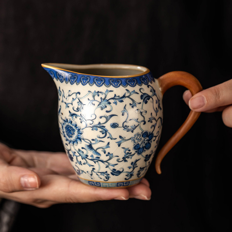匠序汝窑青花公道杯功夫茶具配件图片