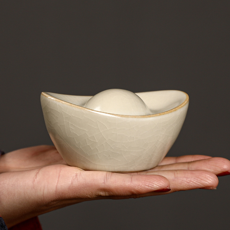 匠序汝窑盖置盖手工摆件