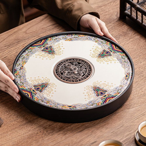圆形茶盘功夫茶具家用排储水