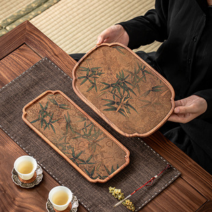 胡桃木茶盘干泡台中式 2025新款 茶托盘长形实木壶承带防水茶席茶垫