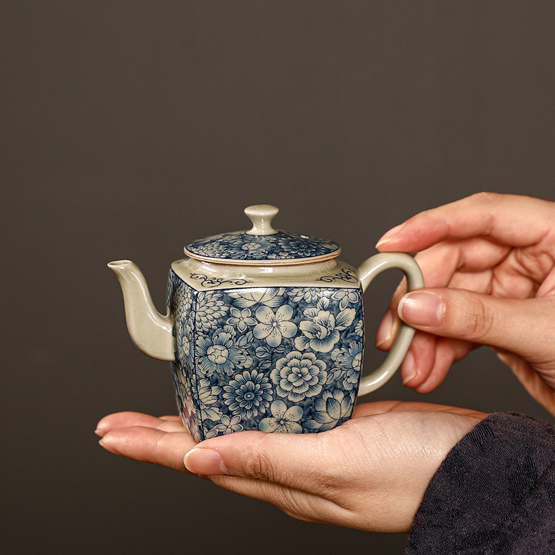 青花 茶壶功夫茶具家用泡茶壶陶瓷花茶壶大容量带过滤冲茶器单壶