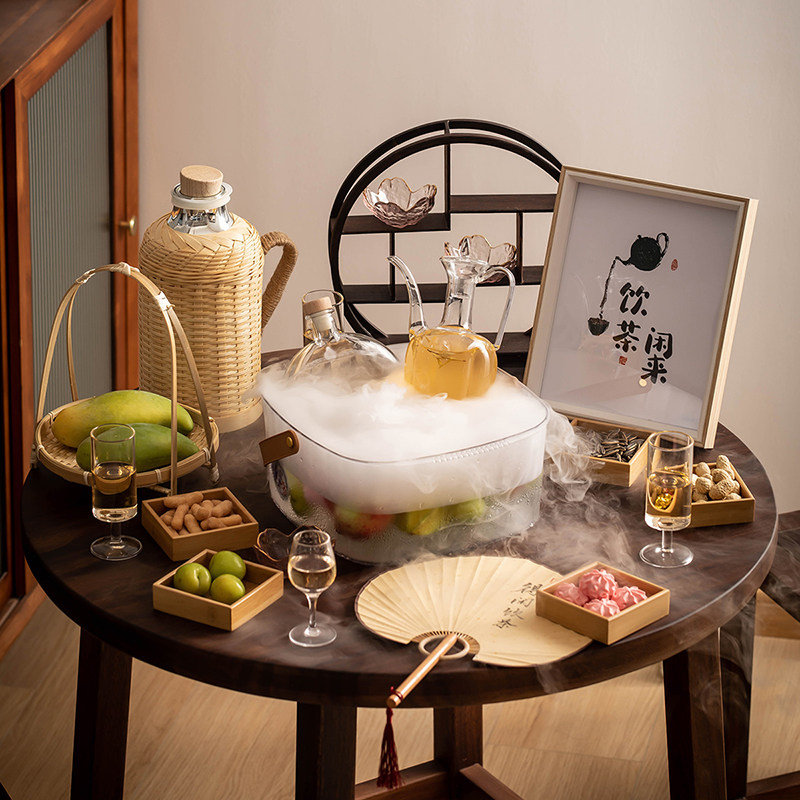 夏天围炉冰茶套装玻璃茶具配件工具器皿全套冷萃泡茶壶泉煮冰茶桶