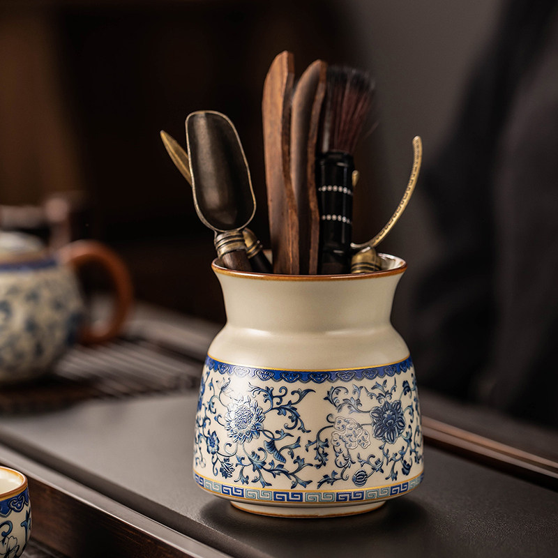 青花汝窑茶道六君子套装家用办公茶台泡茶工具茶刀茶夹刷配件大全