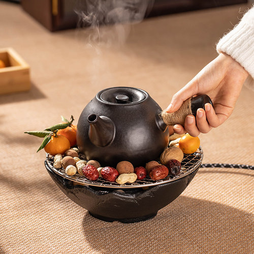 网红冬日围炉煮茶家用室内陶瓷侧把茶壶煮茶器插电烤茶烤红薯全套
