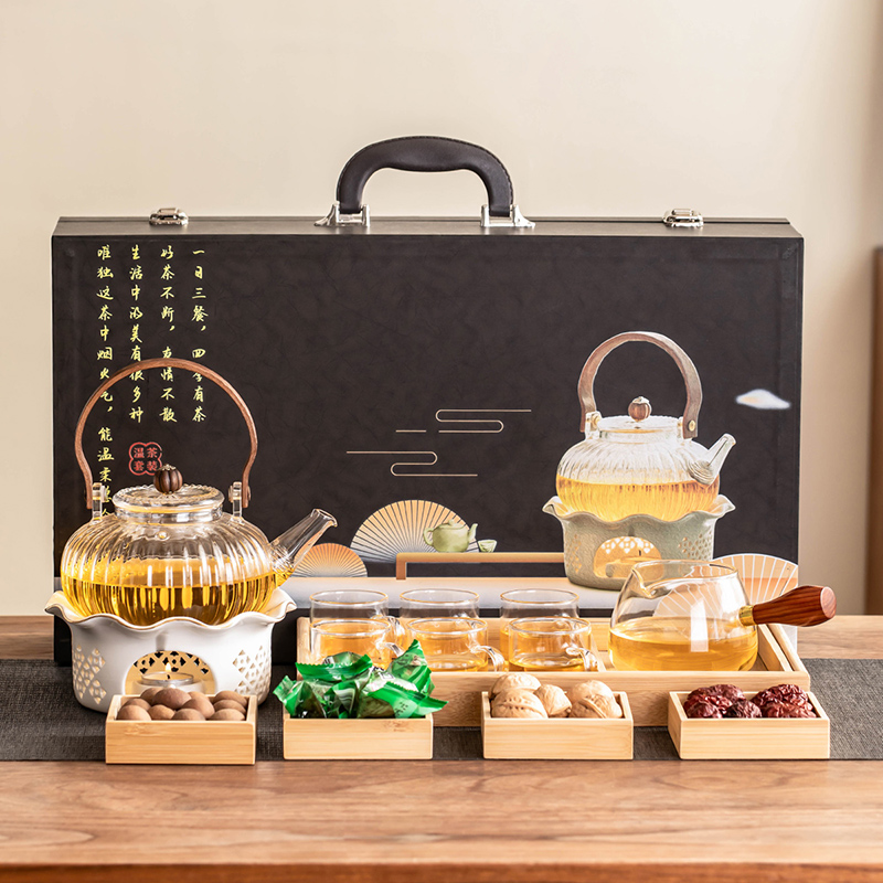 围炉煮茶温茶花茶壶套装家用泡茶壶蜡烛台煮茶炉玻璃茶具2025新款