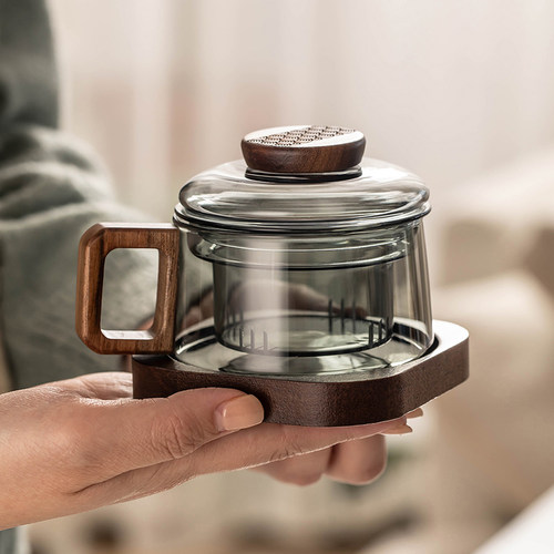 匠序玻璃迷你墩墩杯茶水分离茶杯