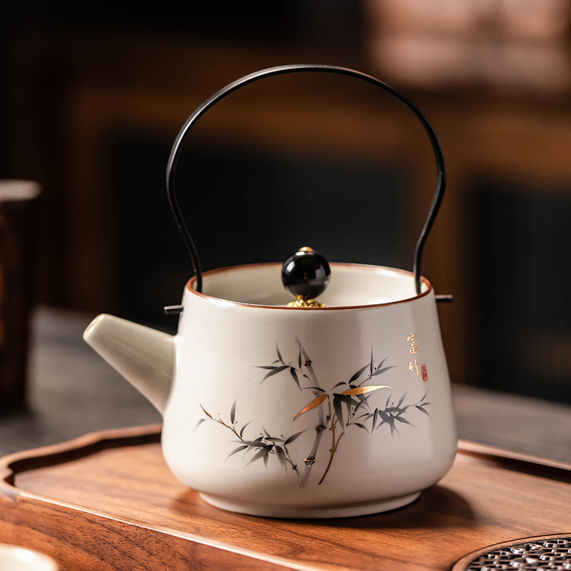 匠序汝窑富竹提梁壶带过滤