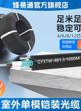 烽易通 国标4芯室外光缆GYXTW-4B1四芯单模铠装光纤线中心束管式光缆6芯8芯12芯24芯监控8.0外径