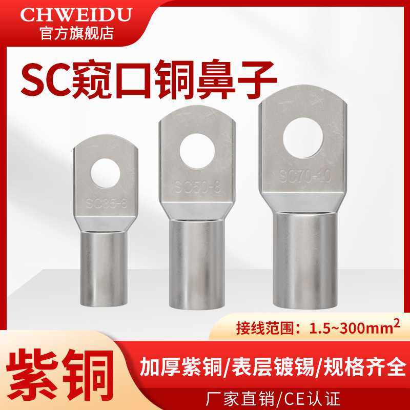 SC铜鼻子6/10/16/25/35/50/70平方 窥口镀锡线耳接线端子头接线鼻,五金/工具,接线柱,淘宝优惠券,粉丝福利购,淘宝优惠卷