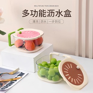 轻奢多功能果篮折叠手柄带盖洗水果蔬菜沥水蓝家用厨房保鲜水果碗