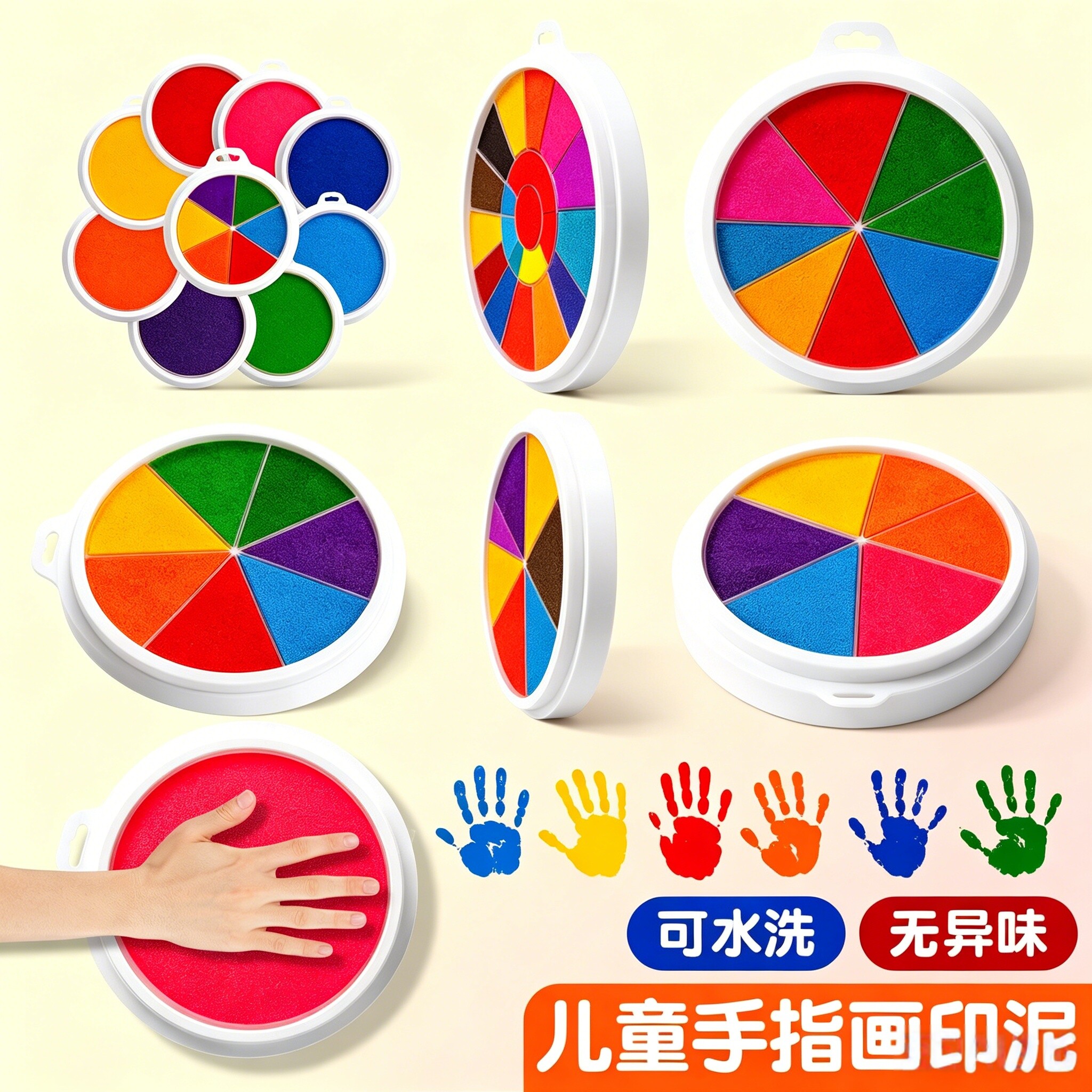 幼儿园手指画印泥彩色印泥盘小学生一年级手掌印盘可水洗颜料儿童手工diy印台拓印高档