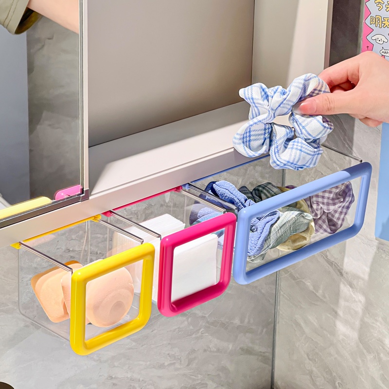 镜柜下抽屉式收纳盒卫生间化妆品悬挂置物架化妆棉卸妆棉收纳神器
