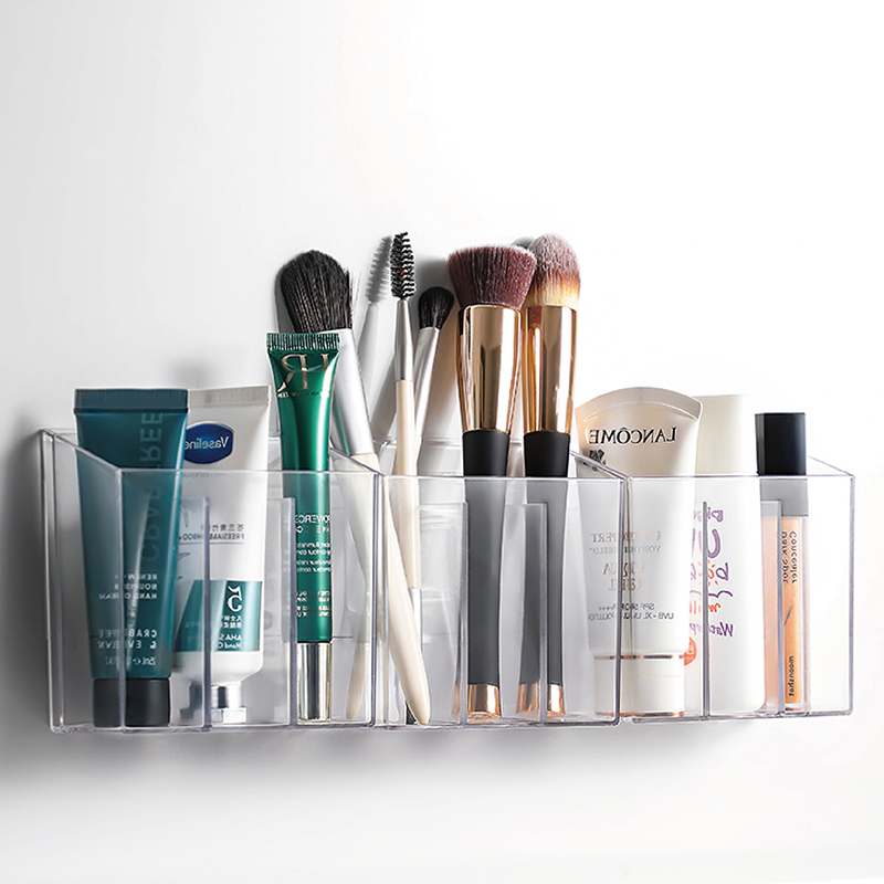 壁挂分隔收纳盒浴室免打孔口红眉笔收纳盒PET透明分格置物盒新款