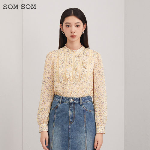 SOMSOM/索玛秋季雪纺衫女装长袖气质打底衫时尚上衣洋气减龄小衫