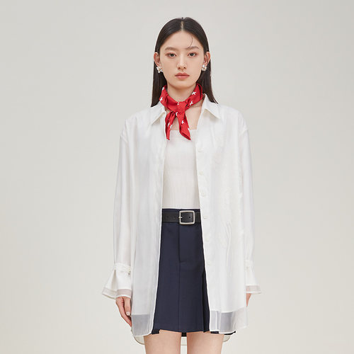 SOMSOM/索玛春季新款宽松轻薄衬衫中长款长袖外套女时尚