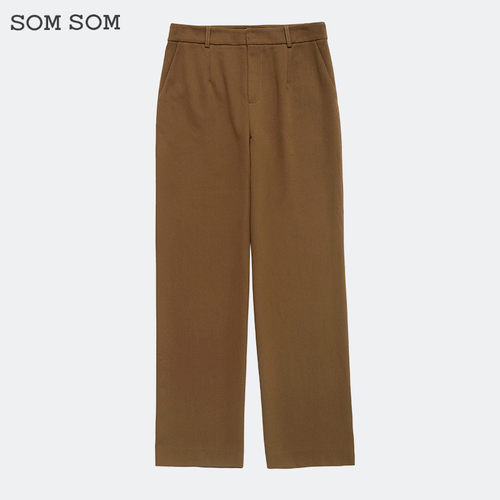 SOMSOM/索玛精致干练阔腿裤女直筒裤高级感裤子春秋高腰休闲裤子