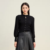 索玛冬季 黑色半高领泡泡袖 修身 SOMSOM 打底针织衫 毛衣​​上衣