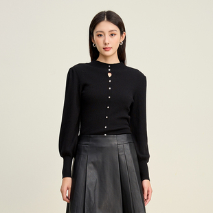 SOMSOM/索玛冬季黑色半高领泡泡袖修身打底针织衫毛衣​​上衣