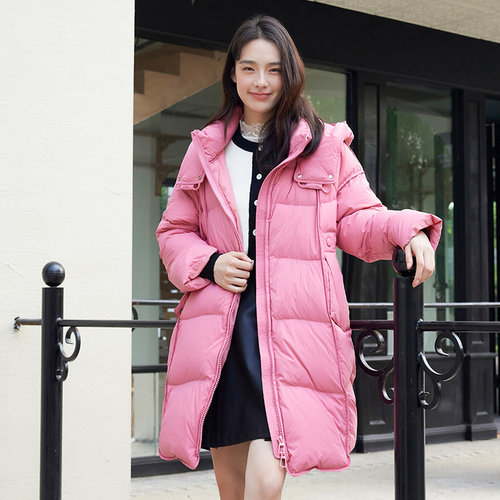 SOMSOM/索玛冬季新款中长款羽绒服女过膝连帽宽松长袖外套