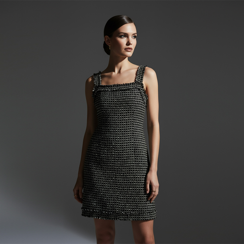 SOMSOM/索玛通勤气质小香风中长款收腰吊带背心连衣裙女秋冬裙子