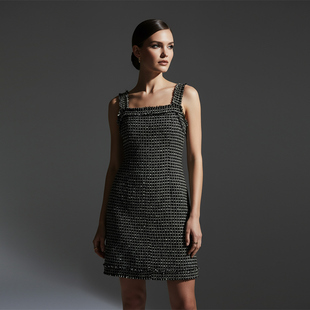 SOMSOM/索玛通勤气质小香风中长款收腰吊带背心连衣裙女秋冬裙子