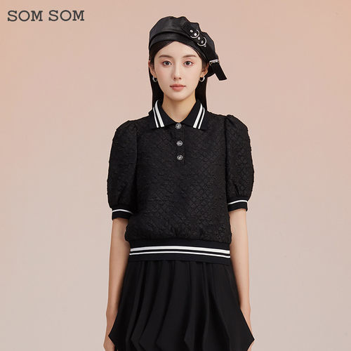 SOMSOM/索玛短袖小衫女夏季休闲翻领polo衫短款减龄百搭休闲上衣
